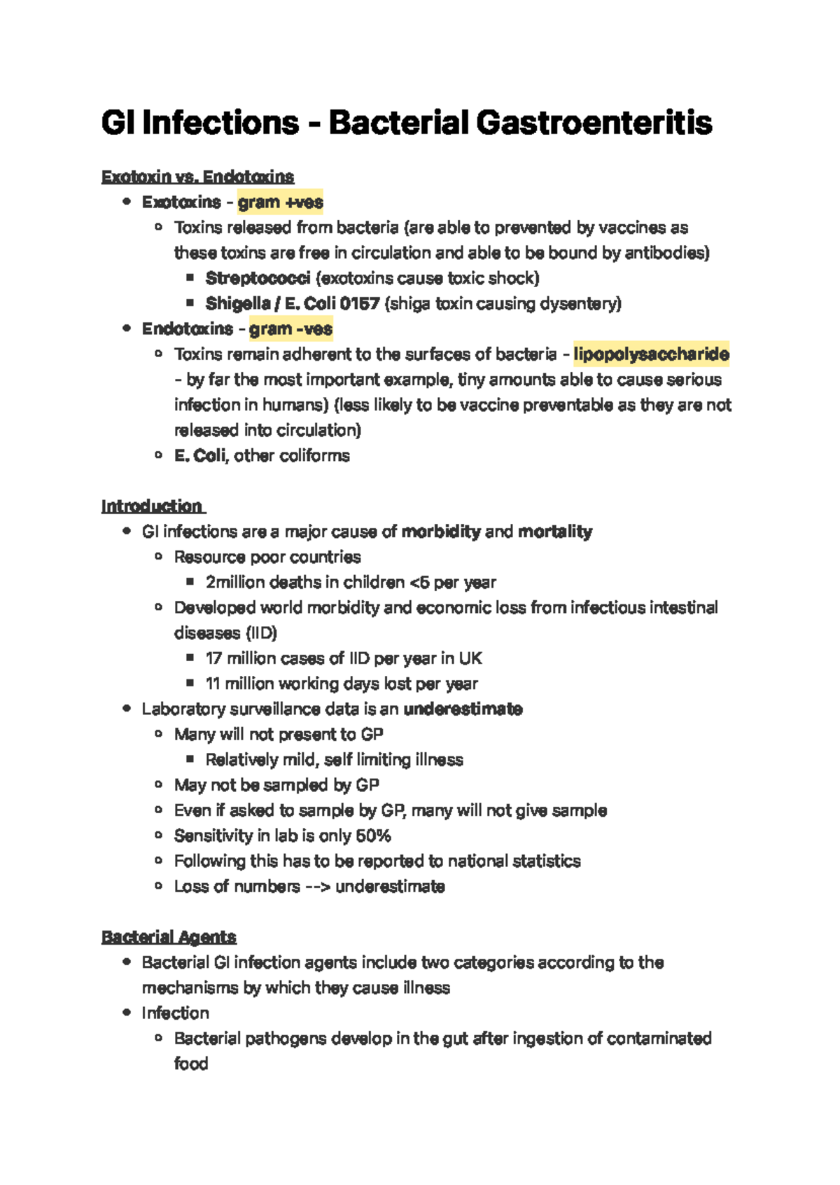 GI Infections - Bacterial Gastroenteritis - G I I N Fe C T I O N S - B ...