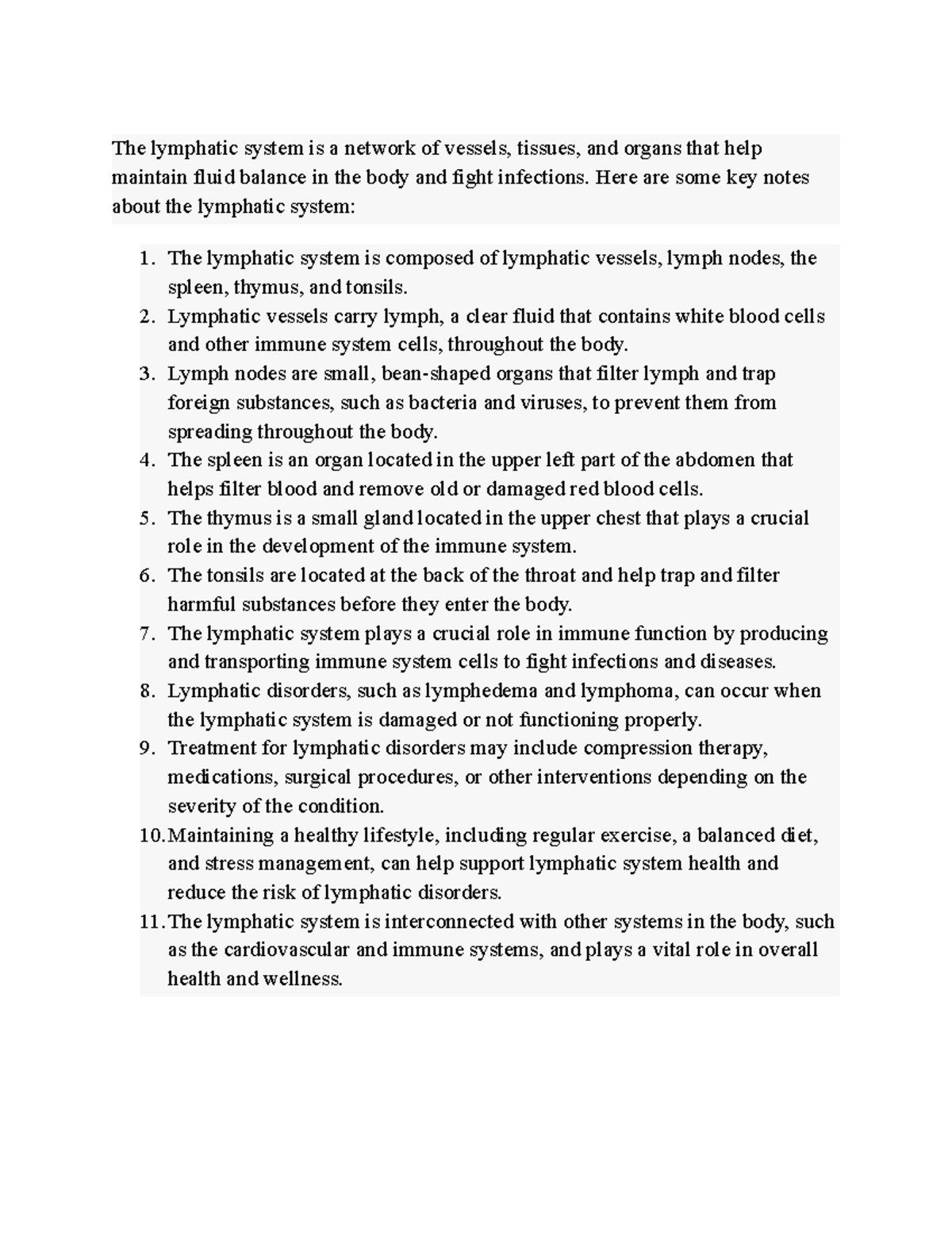 Notes on the Lymphatic System - The lymphatic system is a network of ...