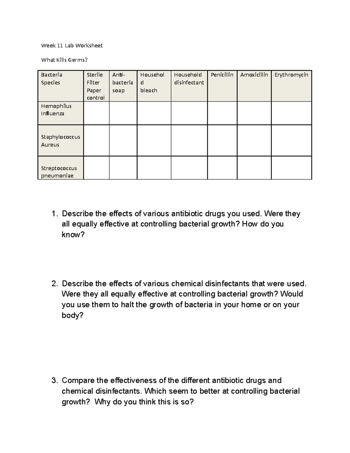 Week 11 Lab Worksheet - Week 11 Lab Worksheet What Kills Germs ...