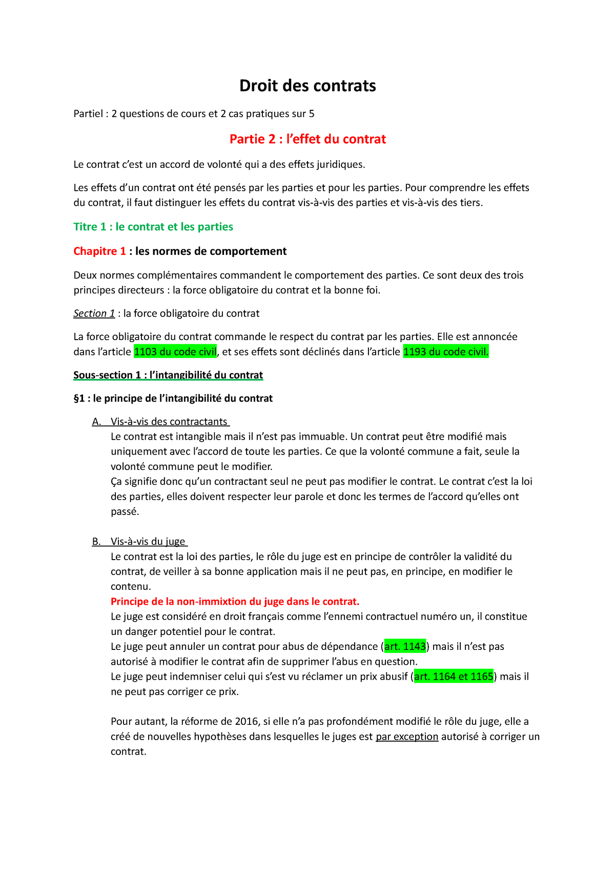 Cours Droit Des Contrats - Droit Des Contrats Partiel : 2 Questions De ...