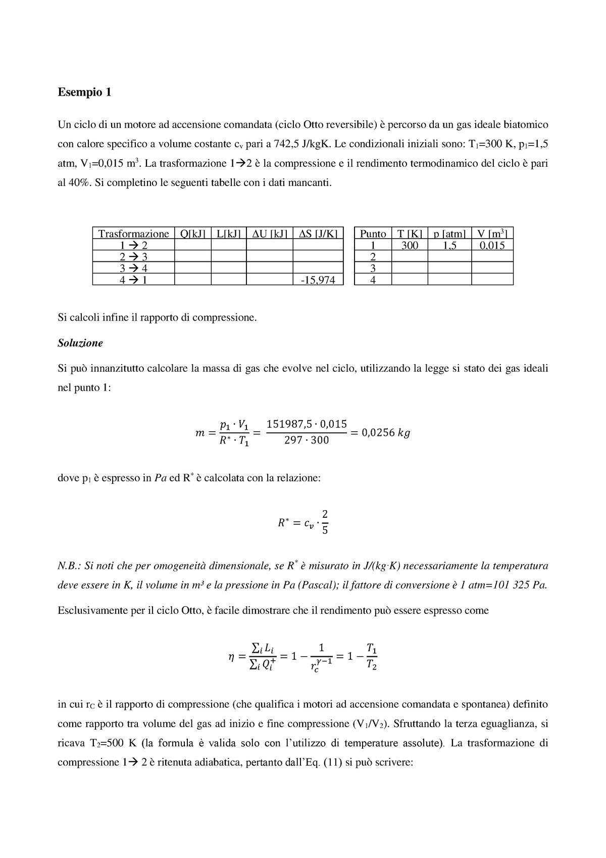 Esercizi Svolti Termodinamica - Esempio 1 Un Ciclo Di Un Motore Ad ...