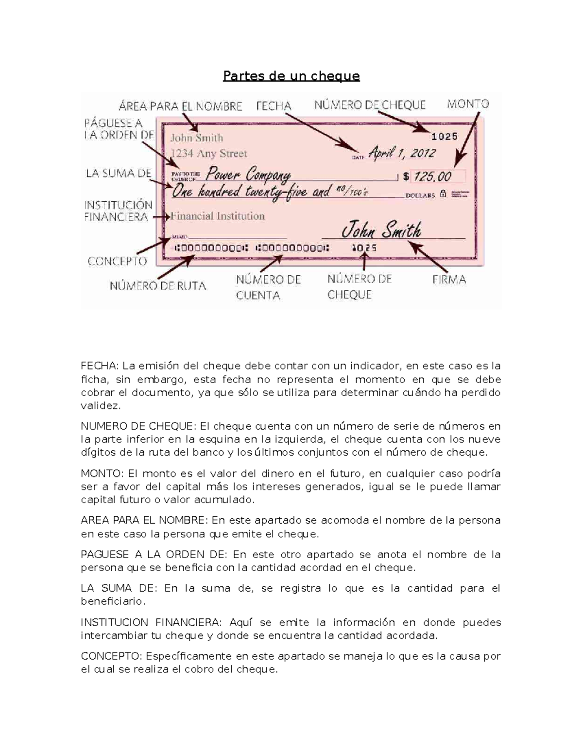 Partes De Un Cheque - Denada - Partes De Un Cheque FECHA: La Emisión ...