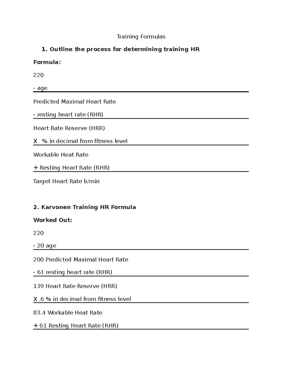 Training Formulas - This is my coursework/assignment for the class ...