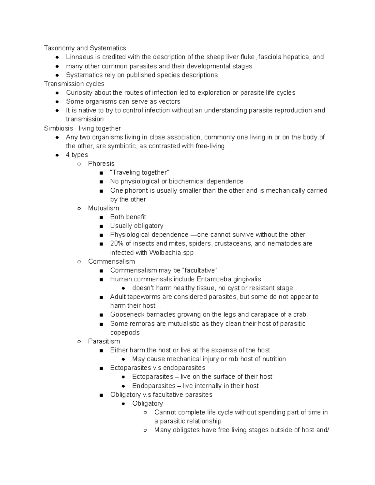MIP 260 - Intro to Parasitology notes - Taxonomy and Systematics ...