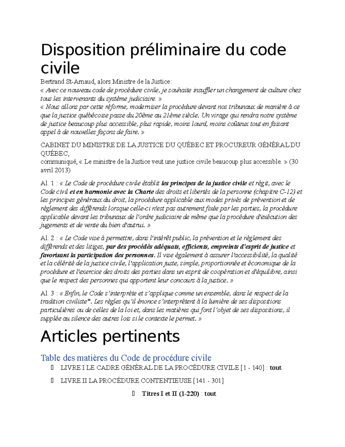 Droit judiciaire - notes de cours - Disposition préliminaire du code ...