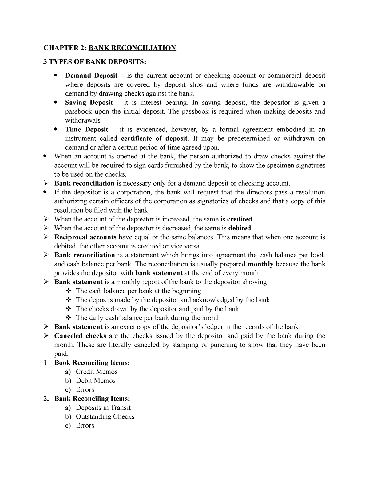 Chapter 2 asad CHAPTER 2 BANK RECONCILIATION 3 TYPES OF BANK