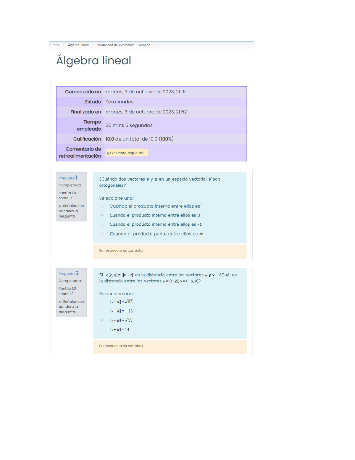 Álgebra Lineal. Modalidad Exámenes. Semana 5. - Algebra Lineal - Studocu