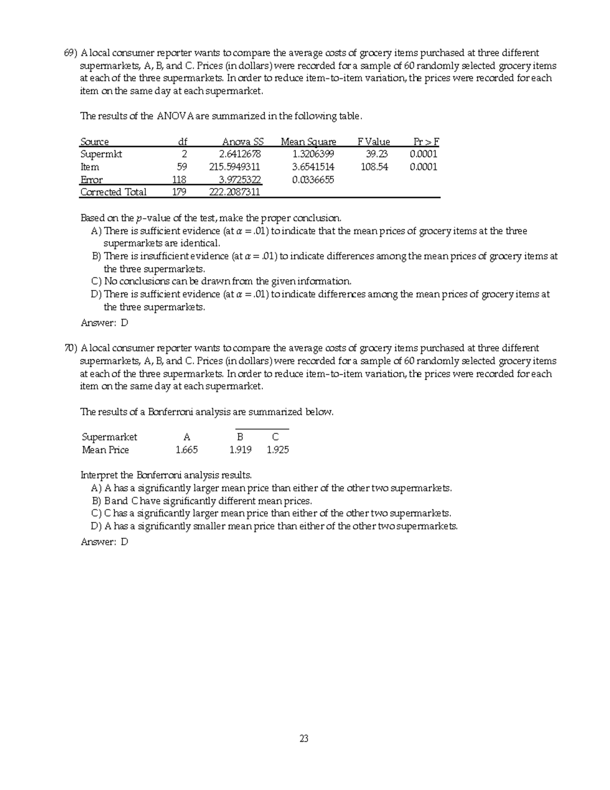Statistics 2500-6 - Practice Questions - A local consumer reporter ...