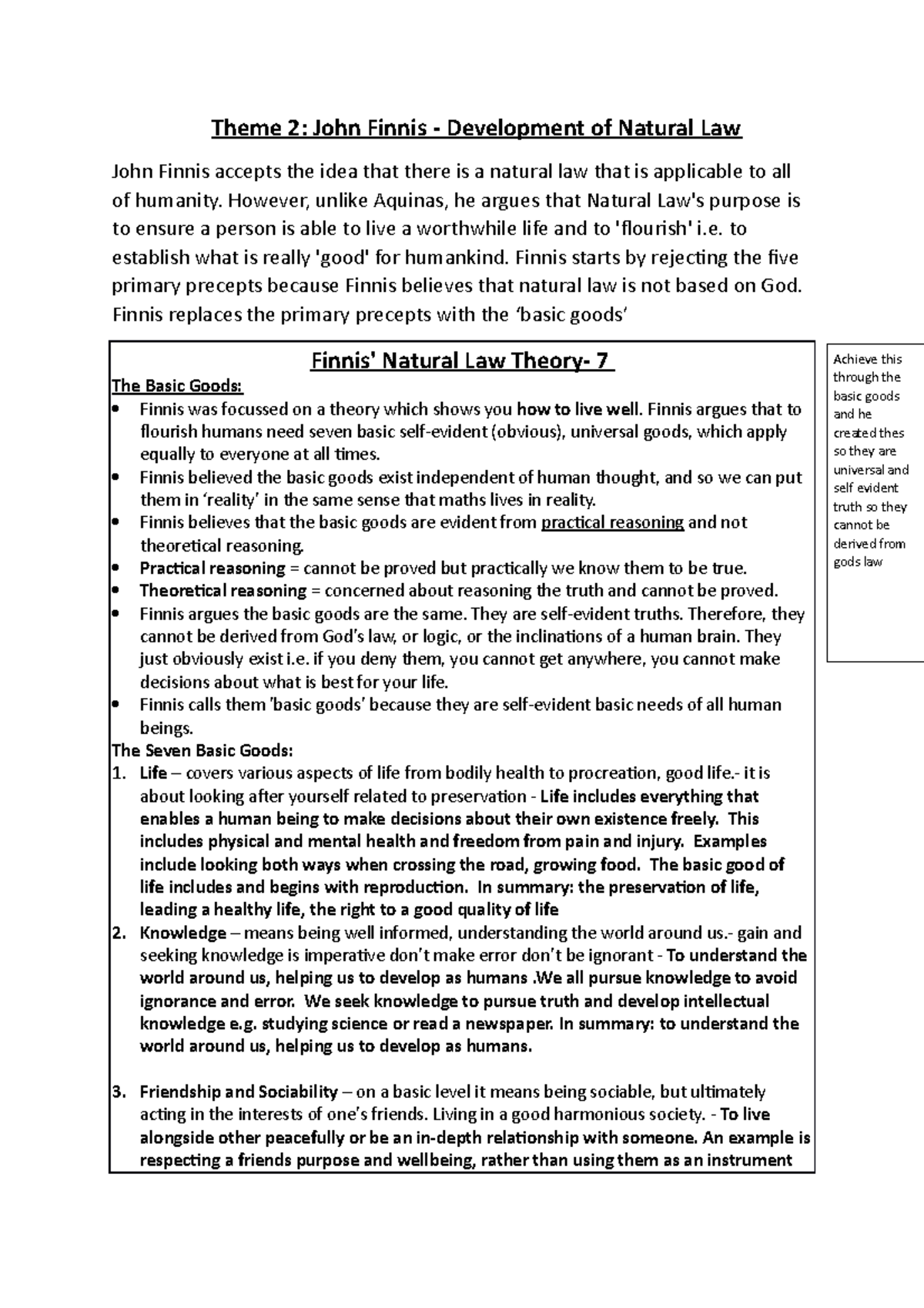 2. Finnis development of Natural Law - Theme 2: John Finnis ...