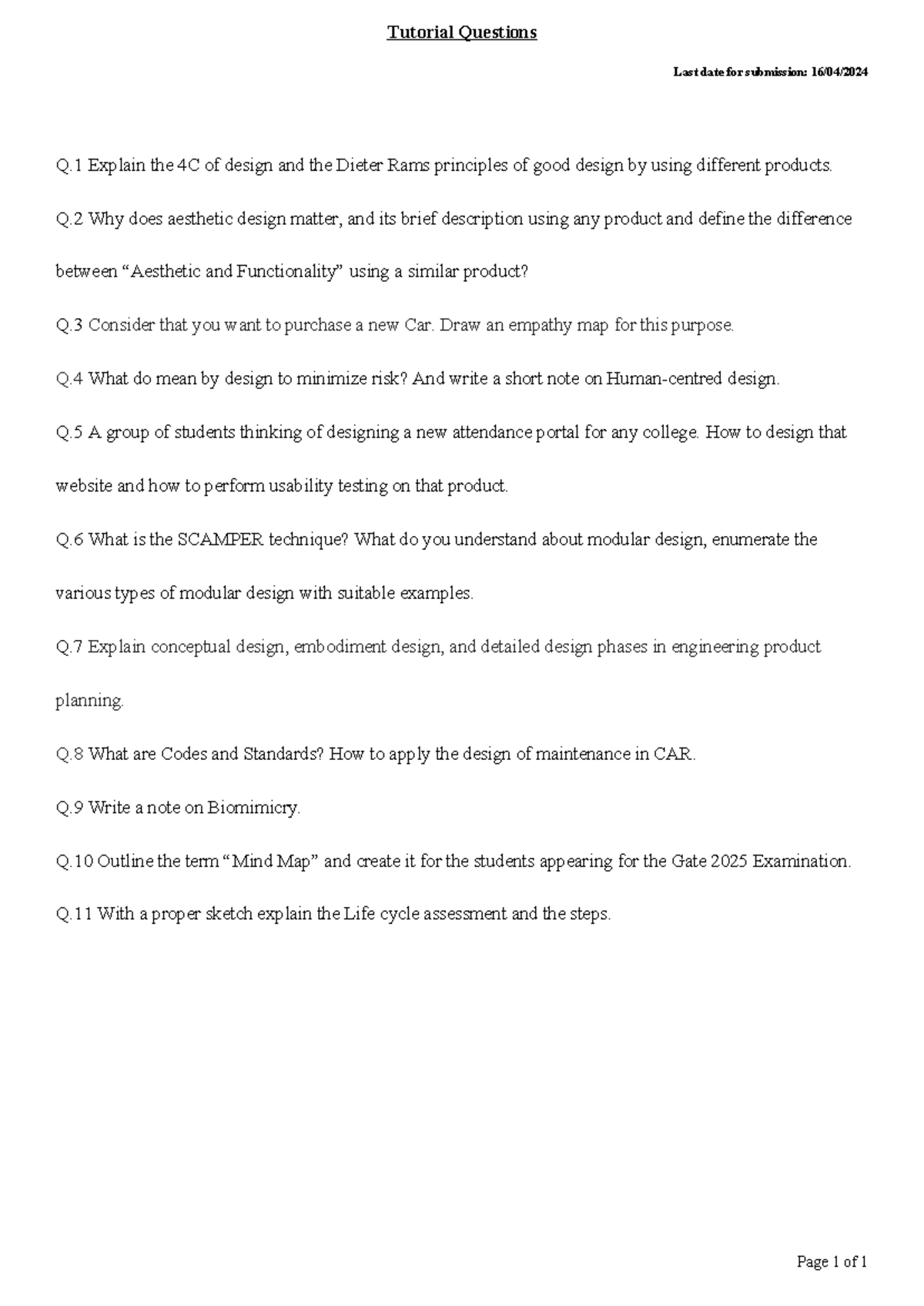 Assignments - EDM - Tutorial Questions Last date for submission: 16/04 ...