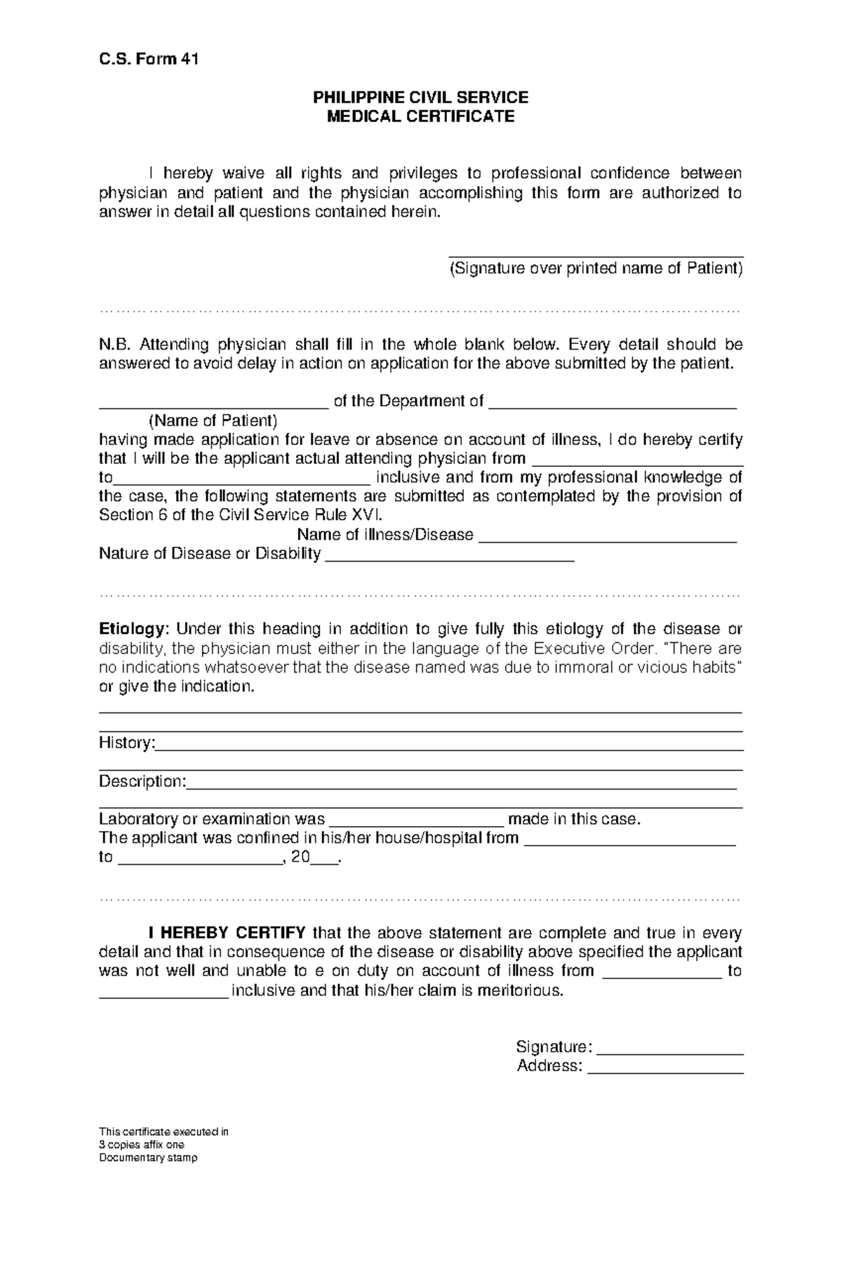 Form-41 - Thank you - C. Form 41 PHILIPPINE CIVIL SERVICE MEDICAL ...