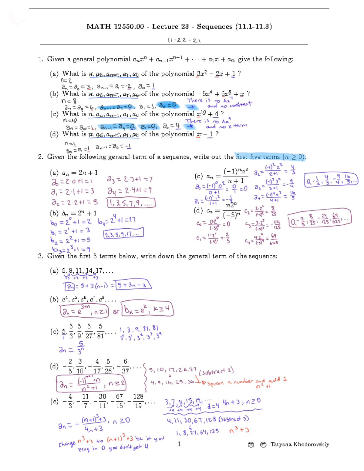 Sequence worksheet - MATH 12550 - Lecture 23 - Sequences (11.1-11 ...