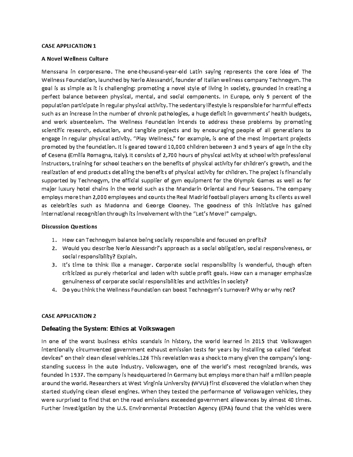 Case Application Ch6 - CASE APPLICATION 1 A Novel Wellness Culture ...