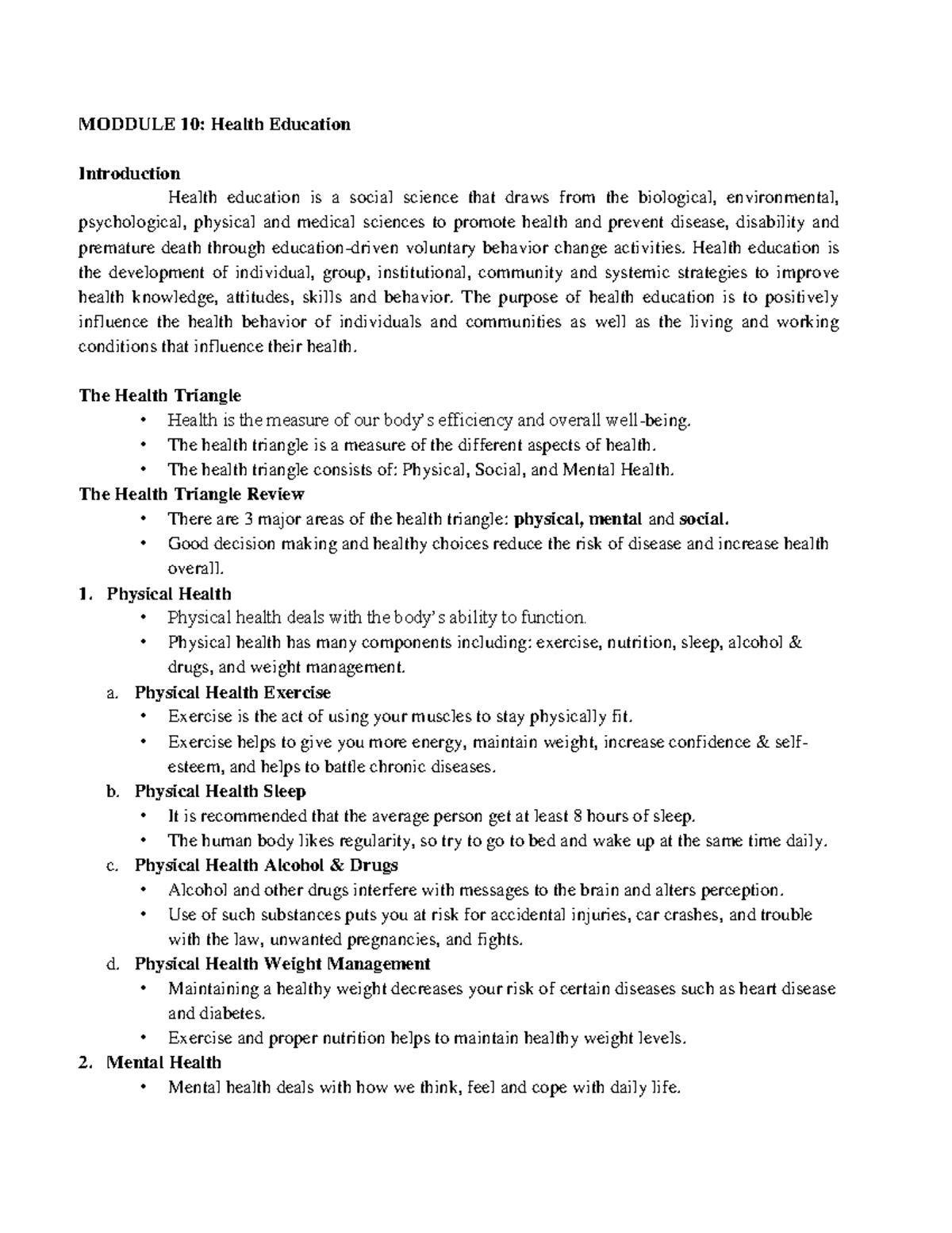M10 - Module on NSTP 1 - MODDULE 10: Health Education Introduction ...
