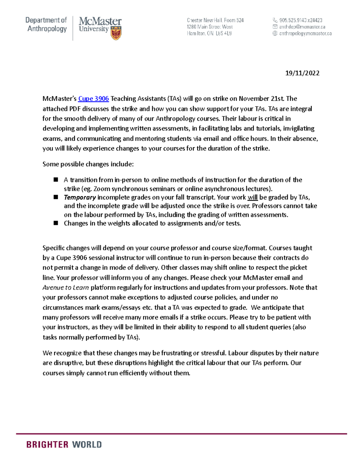 Anthro Strike - knho - 19/11/ McMaster’s Cupe 3906 Teaching Assistants ...