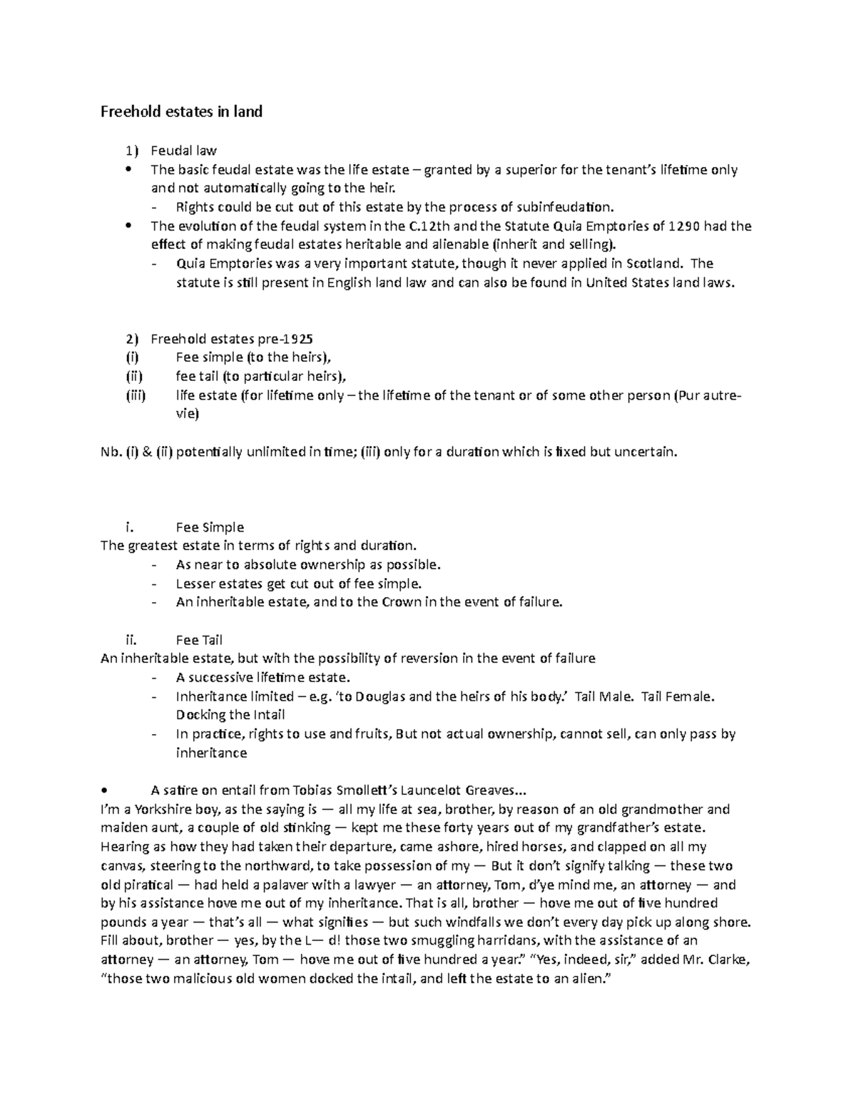 (3) Freehold Estates - Lecture notes 3-4 - Freehold estates in land ...
