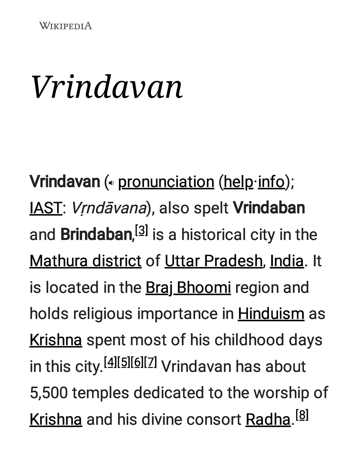 essay on vrindavan in english