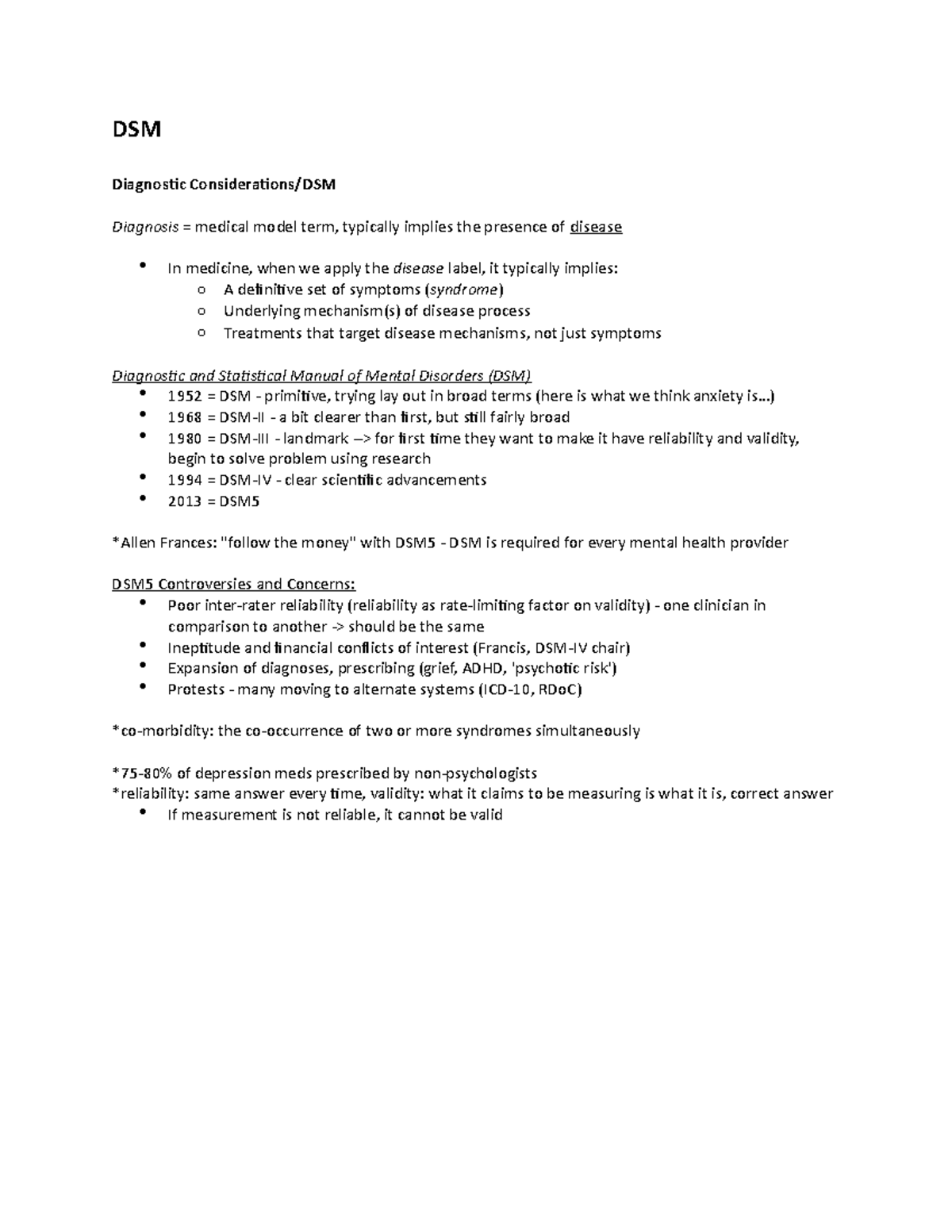 DSM DSM DSM Diagnostic Considerations/DSM Diagnosis = medical model