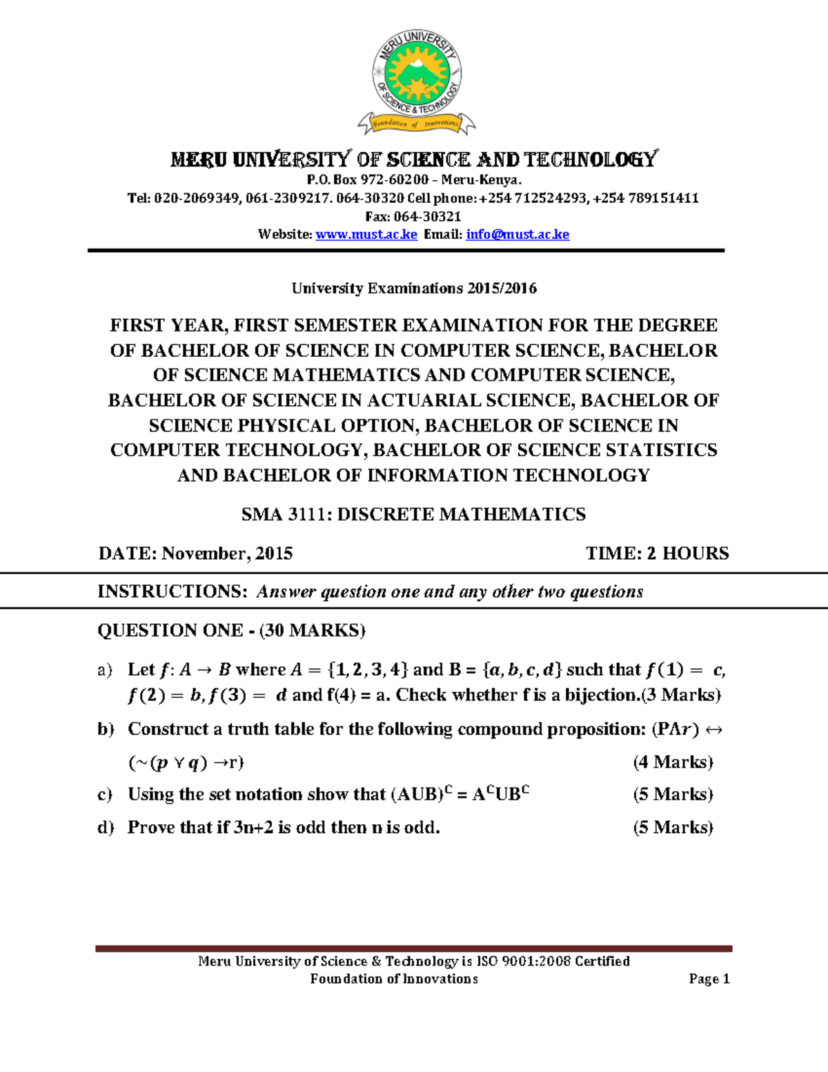 Discretee - Meru University of Science & Technology is ISO 9001:2008 ...