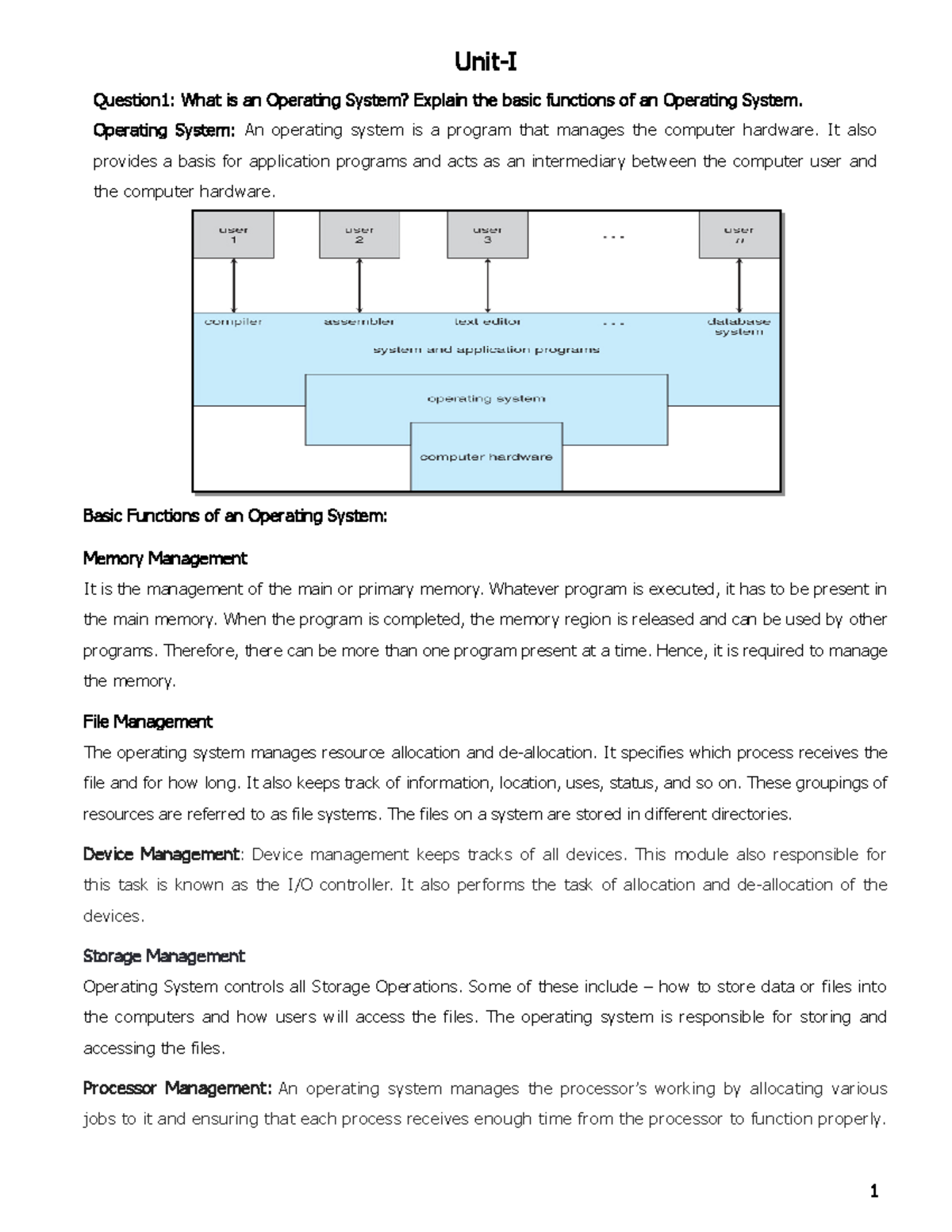 Operating System - Unit-1 Material - Unit-I Question1: What is an ...