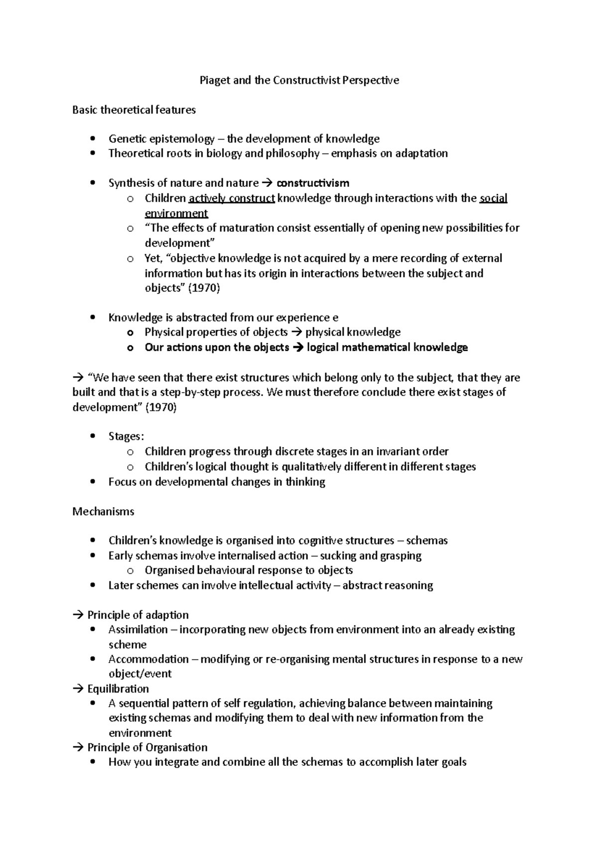 Piaget and the Constructivist Perspective - We must therefore conclude ...