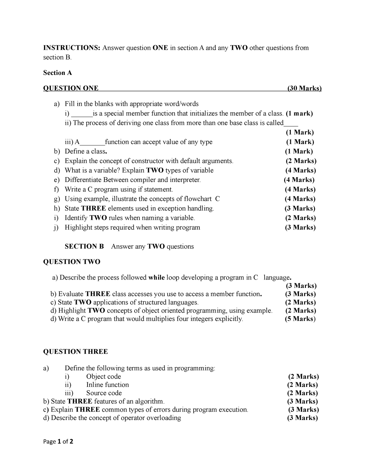 Programming short notes in C for revision for written exams or 