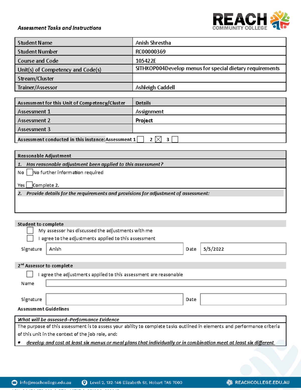 Sithkop 004 Assessment 2 -Project - Assessment Tasks and Instructions ...