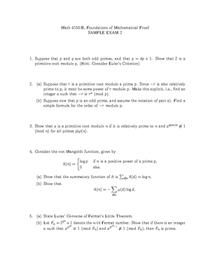 SP18 Exam 2 Soln - Sample Exam - Math 4150-B, Intro To Number Theory ...