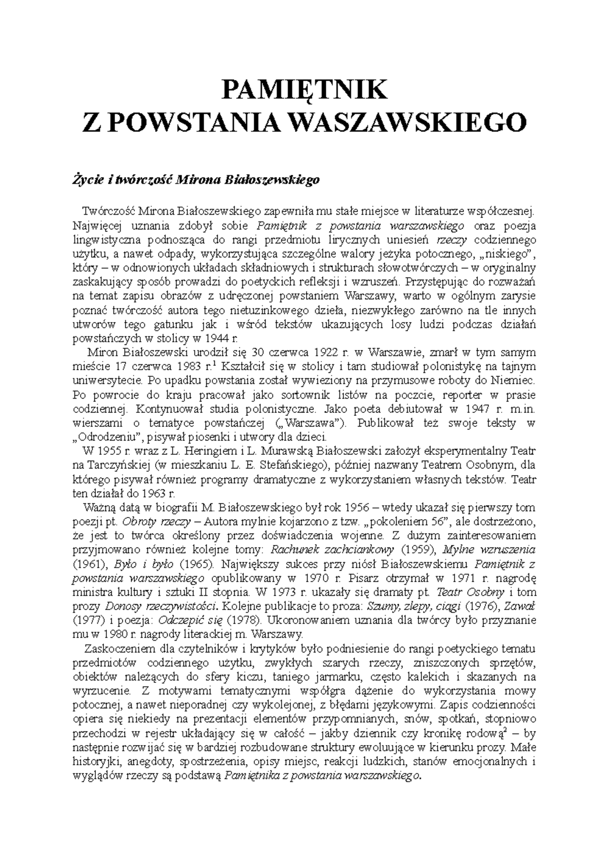 Pamiętnik z powstania warszawskiego - opracowanie - PAMIĘTNIK Z