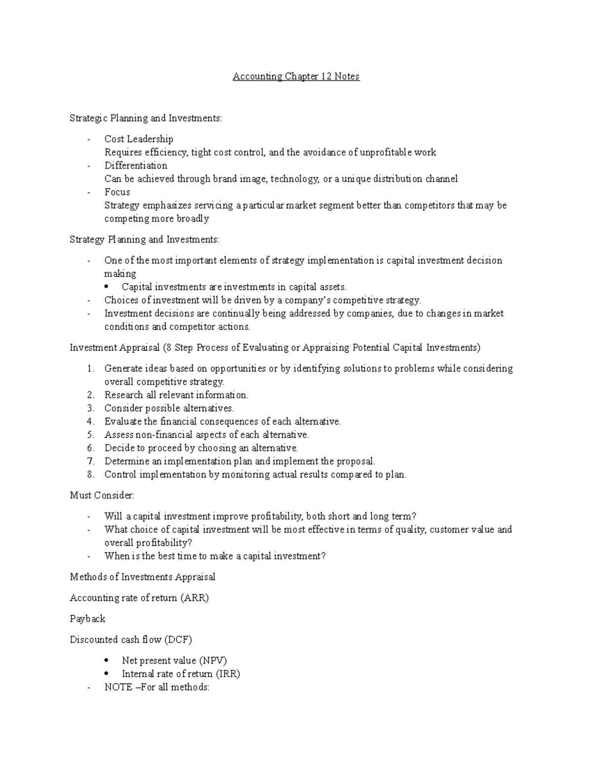 Accounting Chapter 12 Notes Accounting Chapter 12 Notes Strategic