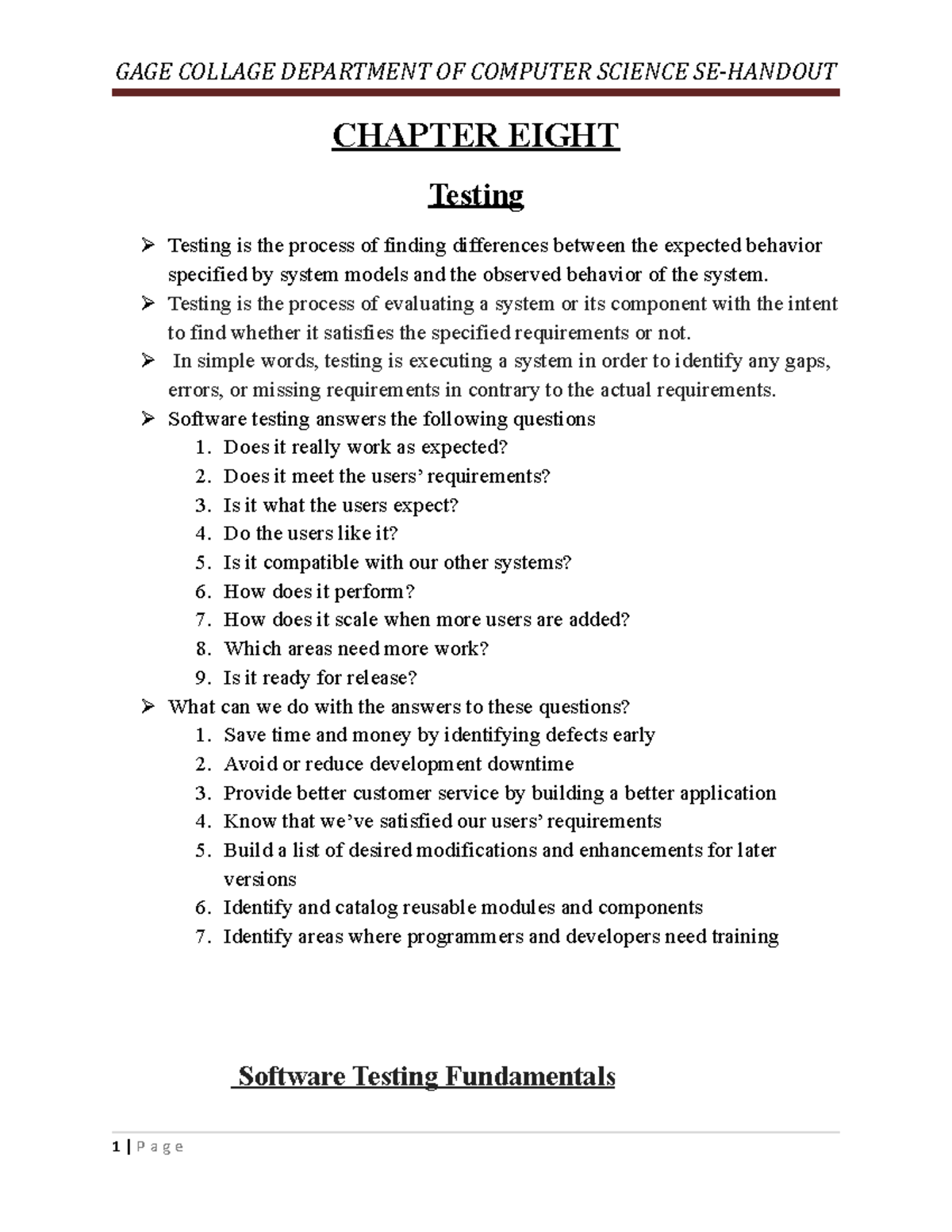 Chapter 8 - this is the shortest material for software engineering ...