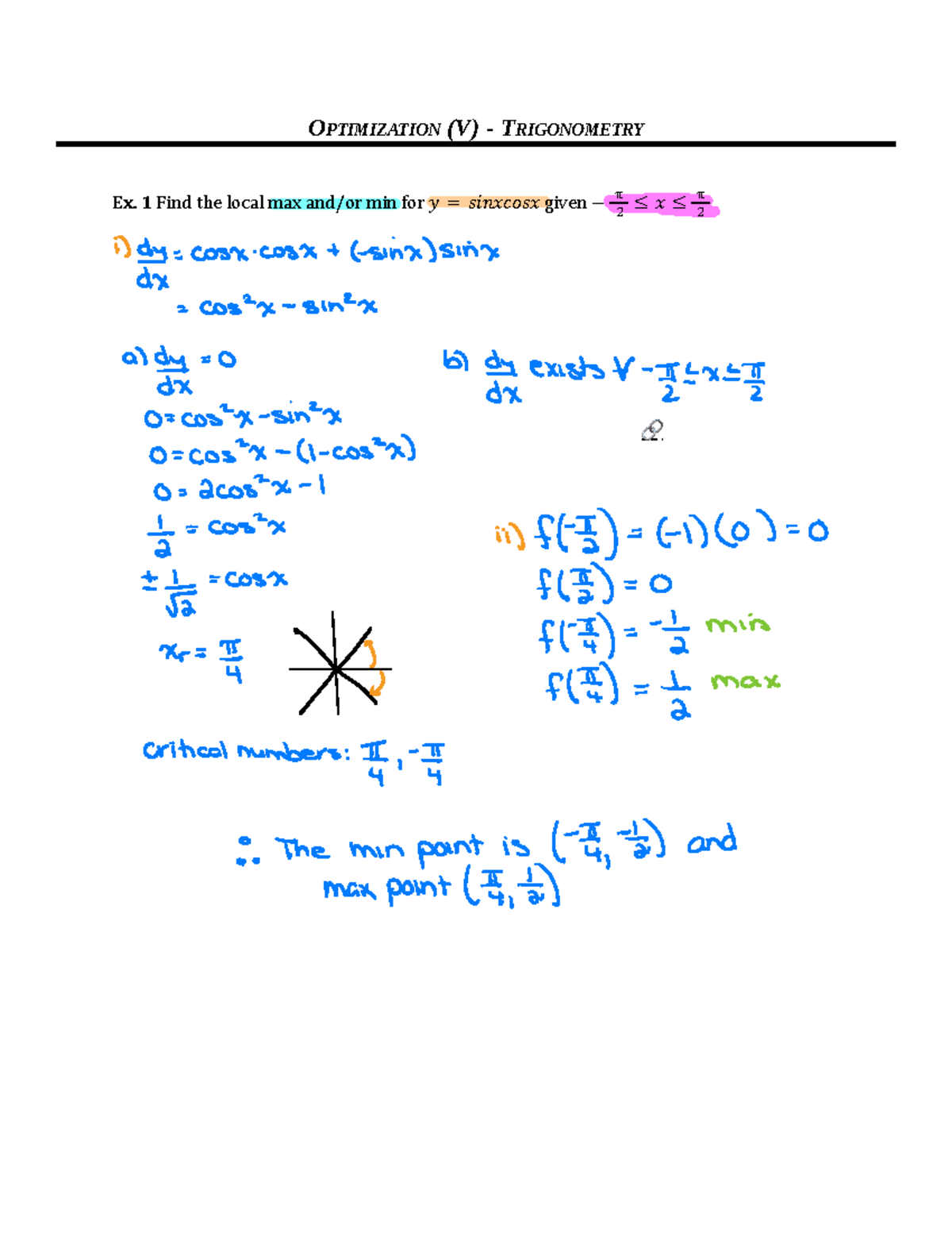 Optimization (V) - Trigonometry - Google Docs - OPTIMIZATION (V ...