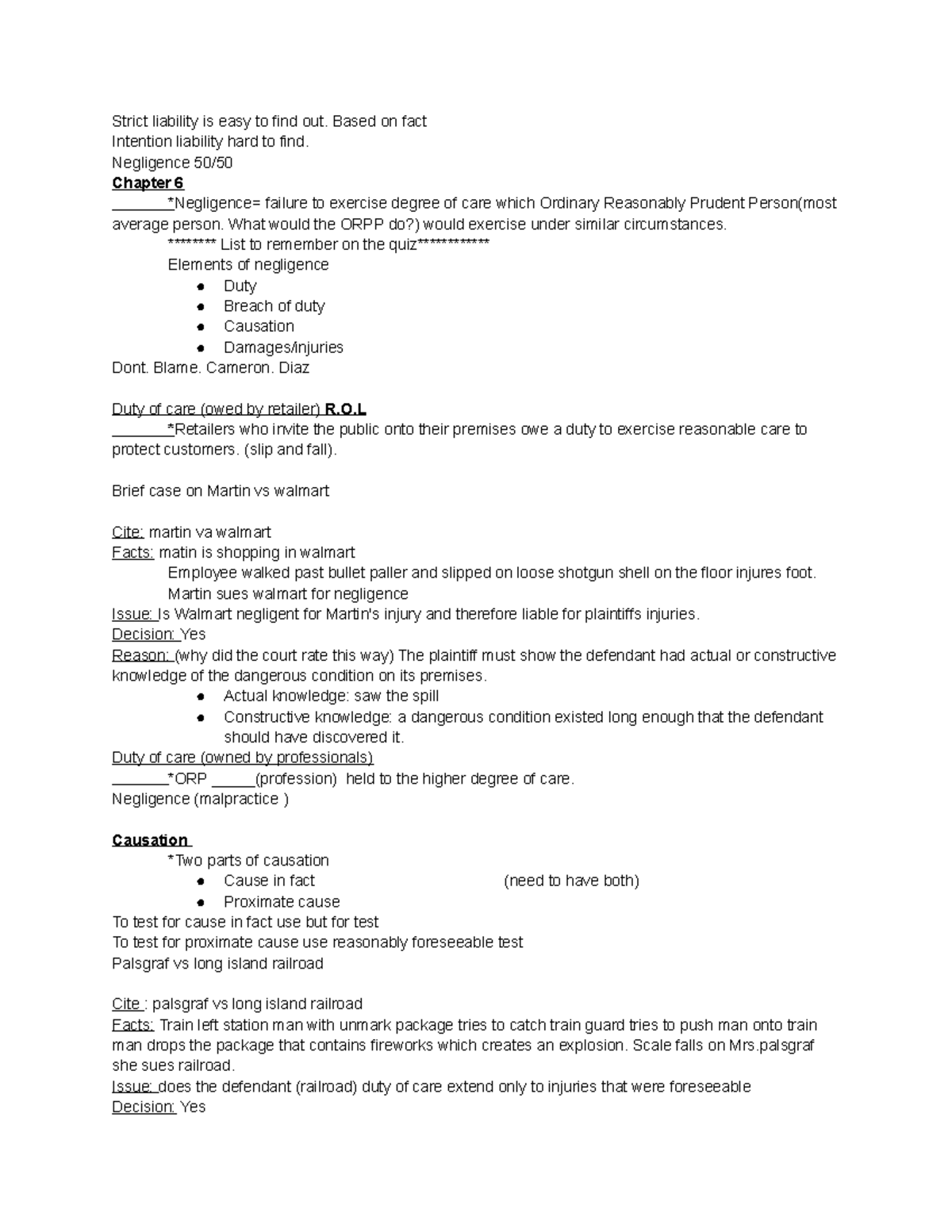  Business Law Examples On Briefing A Case Notes On Negligence 