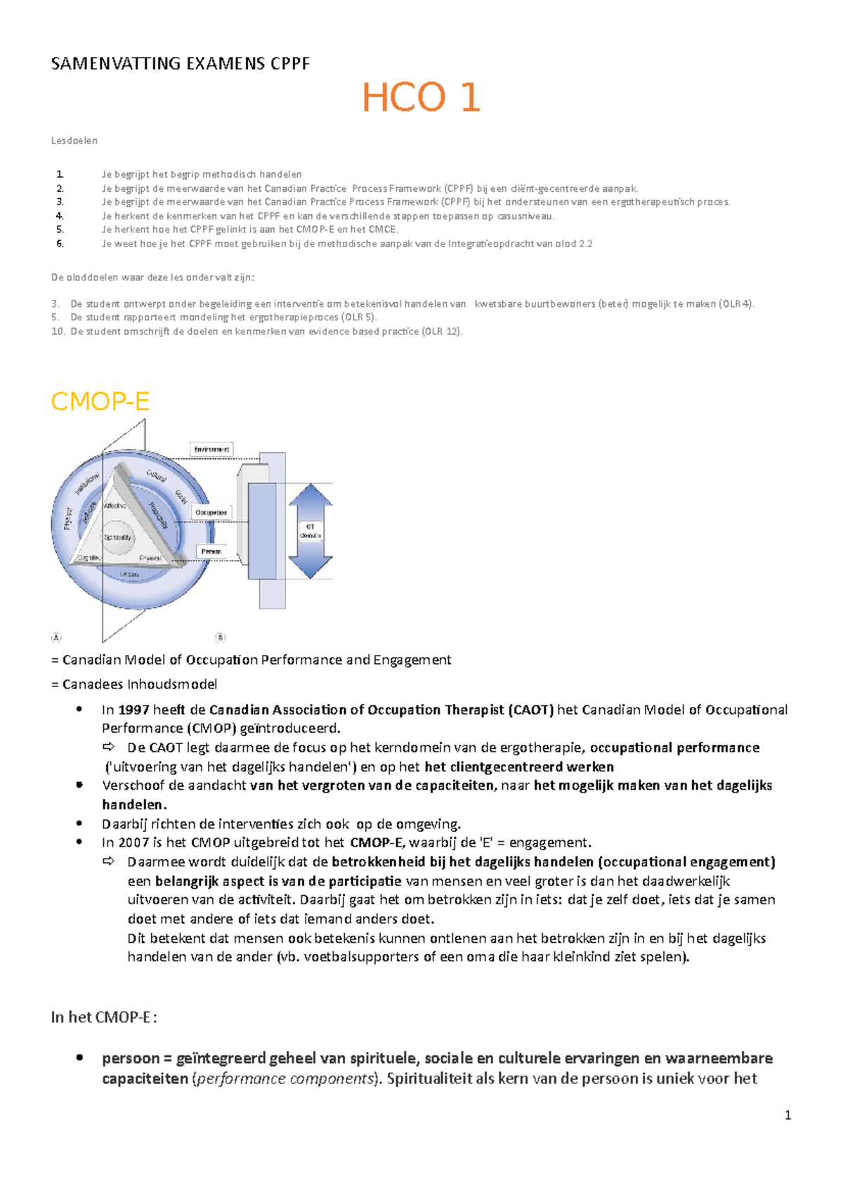 Samenvatting-examen-CPPF - HCO 1 Lesdoelen Je begrijpt het begrip ...