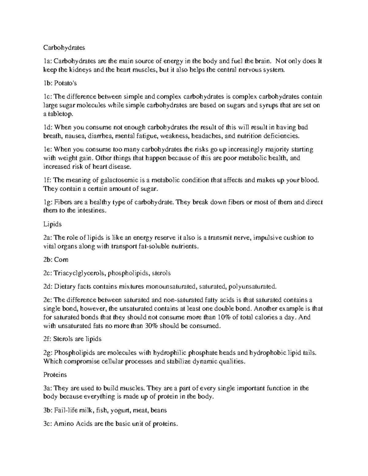 Biomolecules of Cells Assignment Carbohydrates 1a Carbohydrates are