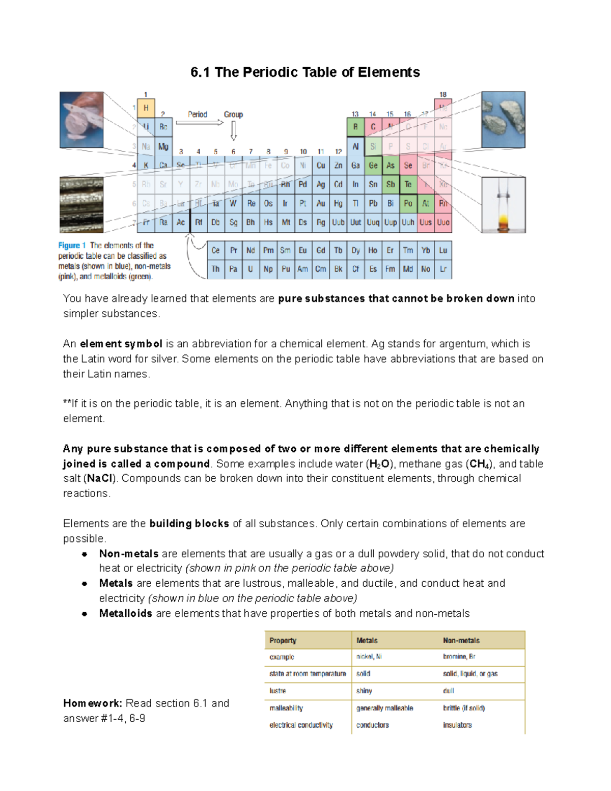 6.1 The Periodic Table of Elements: Key Features and Definitions - 6 ...