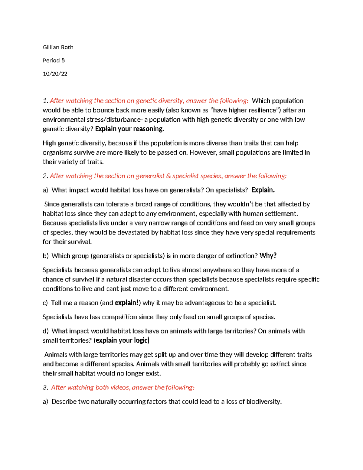 2.1 Assignment - Gillian Roth Period 8 10/20/ 1. After watching the ...
