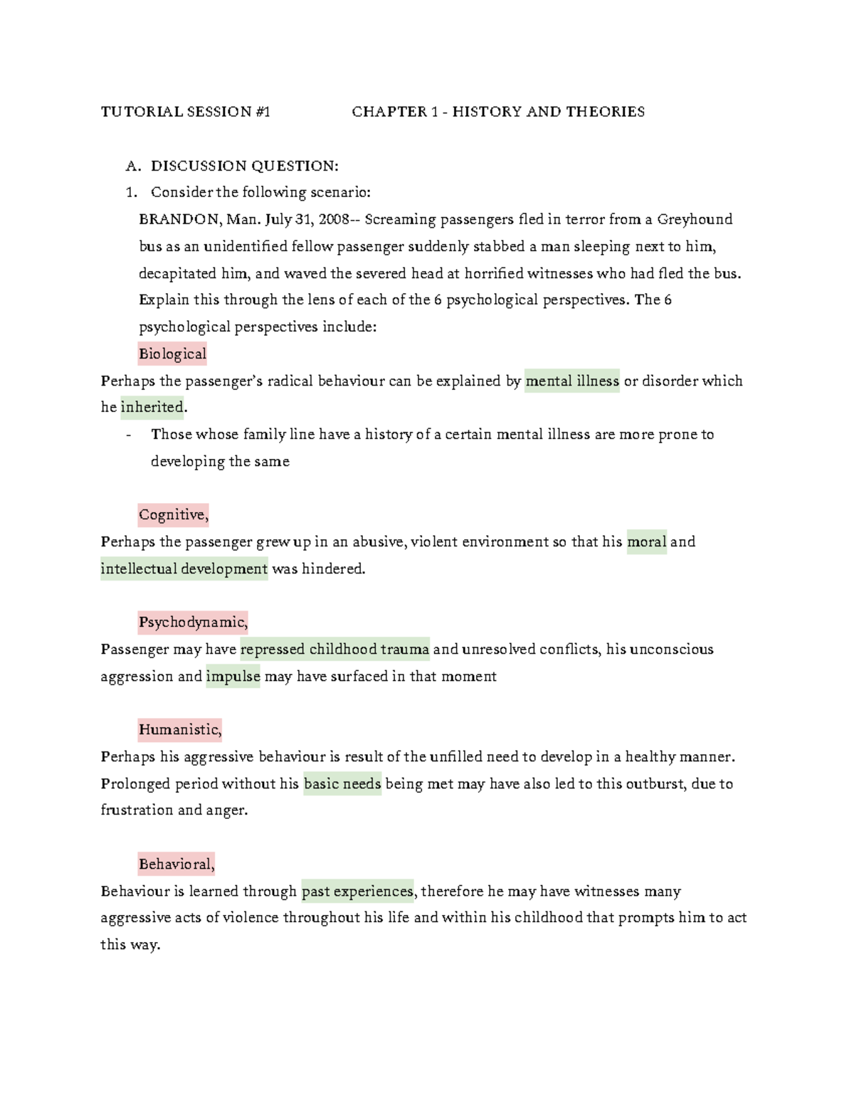 Psych tutorial 1 Qs - TUTORIAL SESSION #1 CHAPTER 1 - HISTORY AND ...