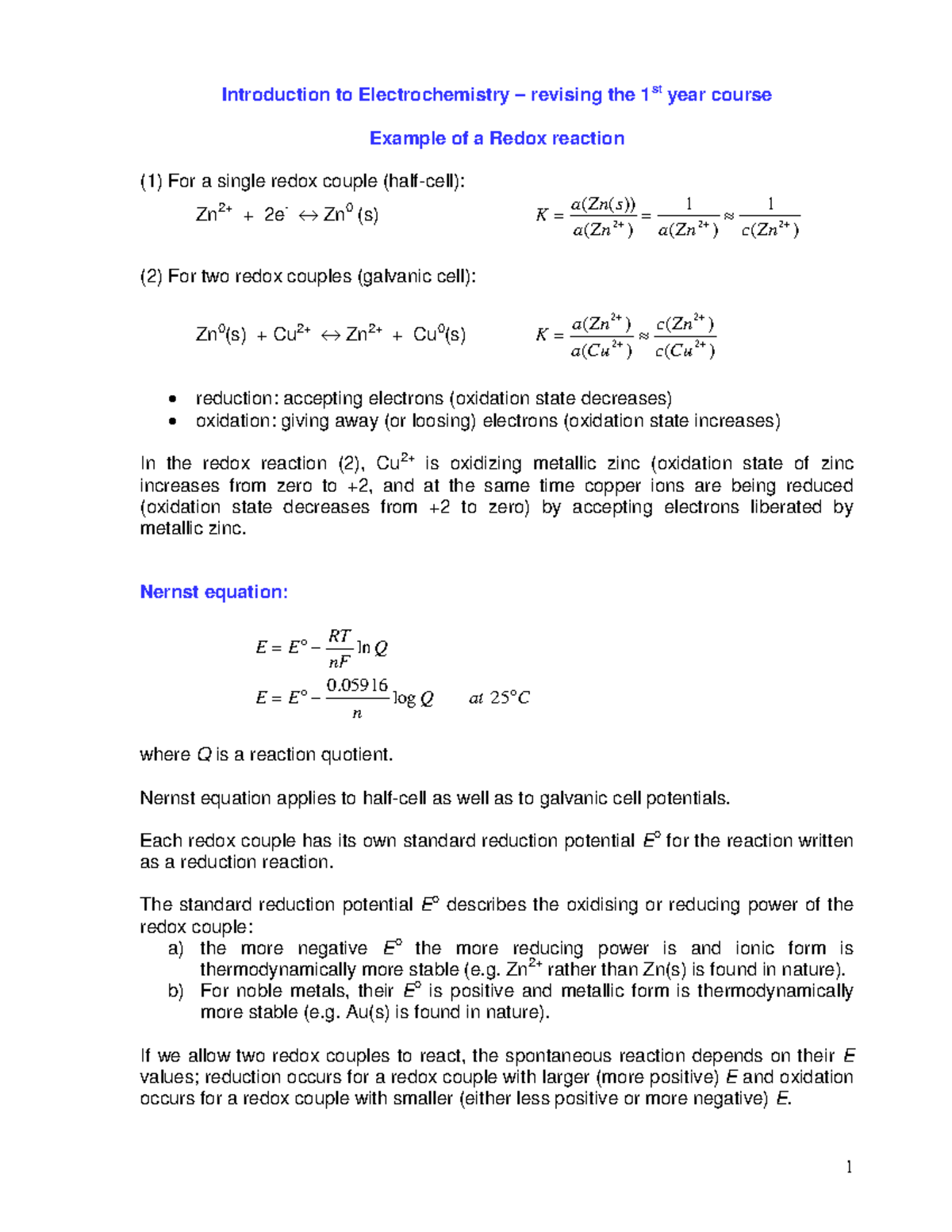 6 Redox equilibria Click UP - Introduction to Electrochemistry ...