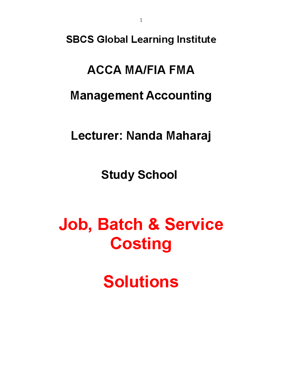 Study School Solutions Job Batch And Service Costing Sbcs Global