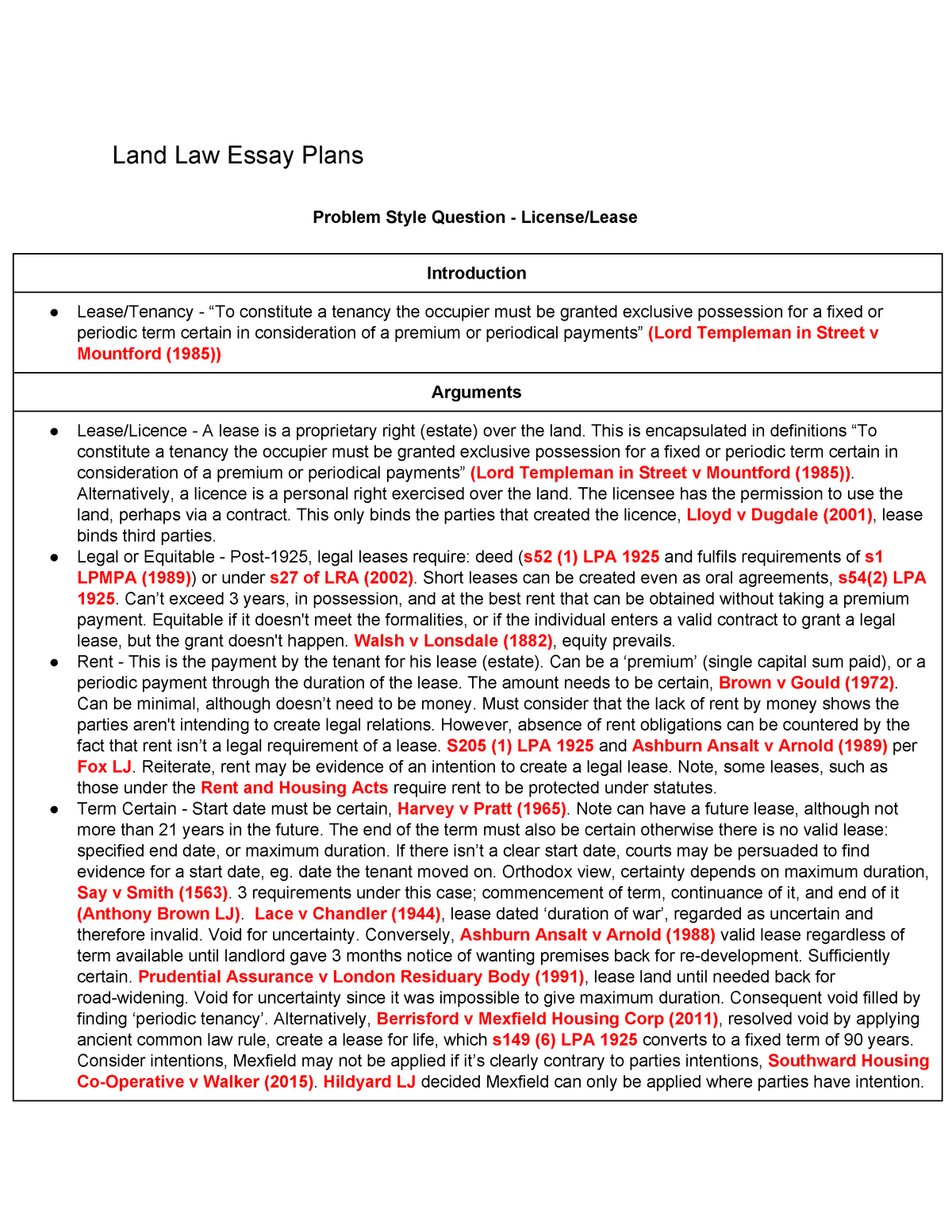 land law essay plans