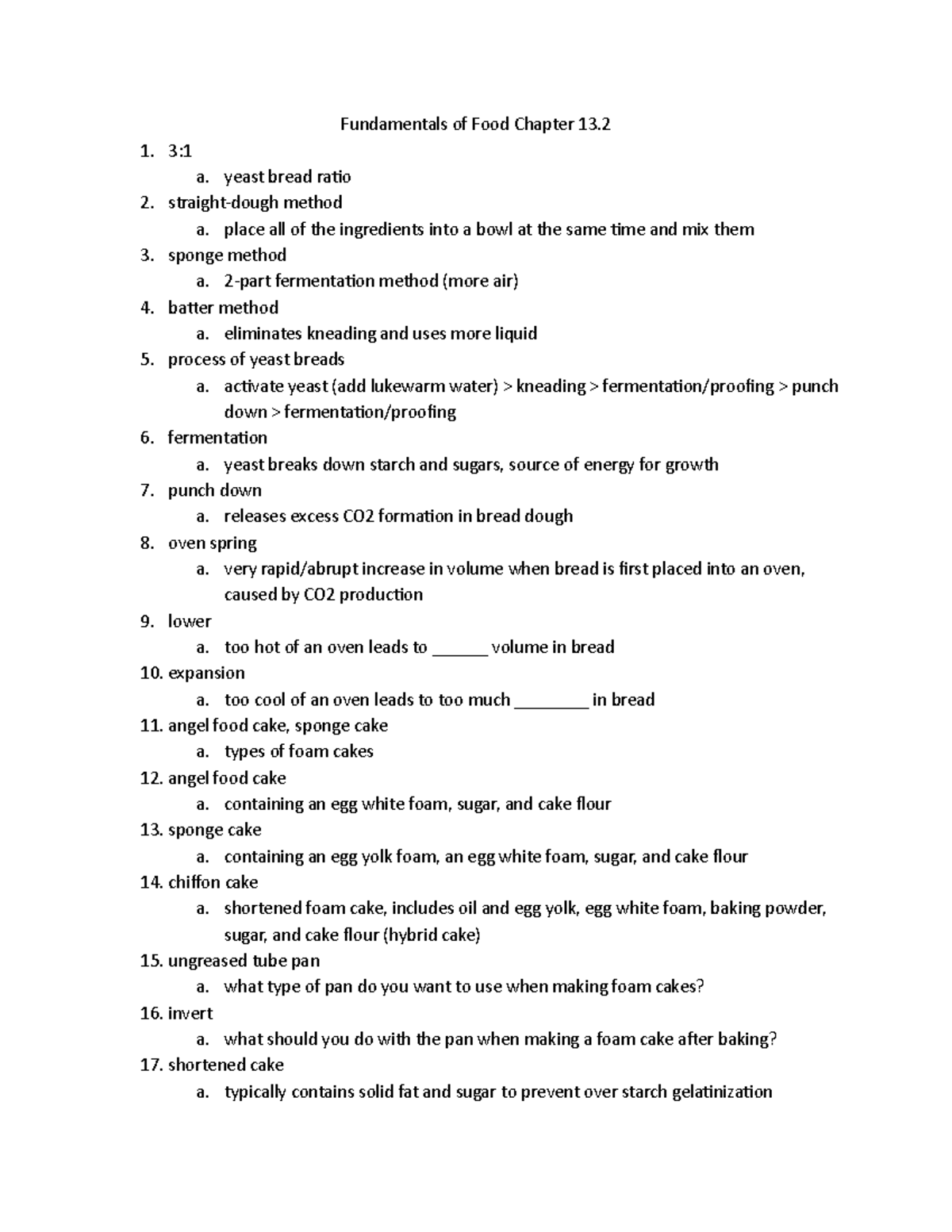 Fundamentals of Food Chapter 13 3 a. yeast bread ratio straight