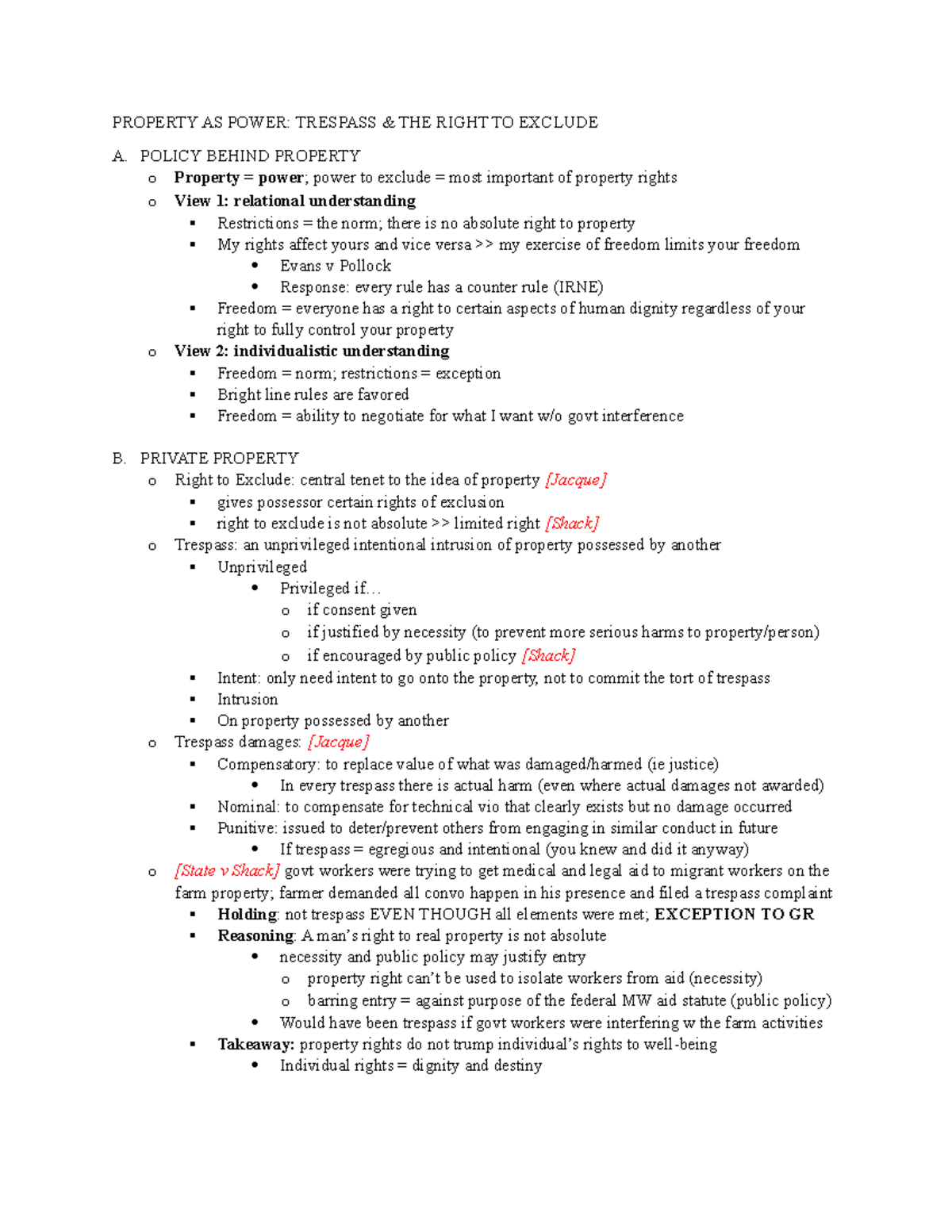 2022 Property Outline PROPERTY AS POWER TRESPASS & THE RIGHT TO