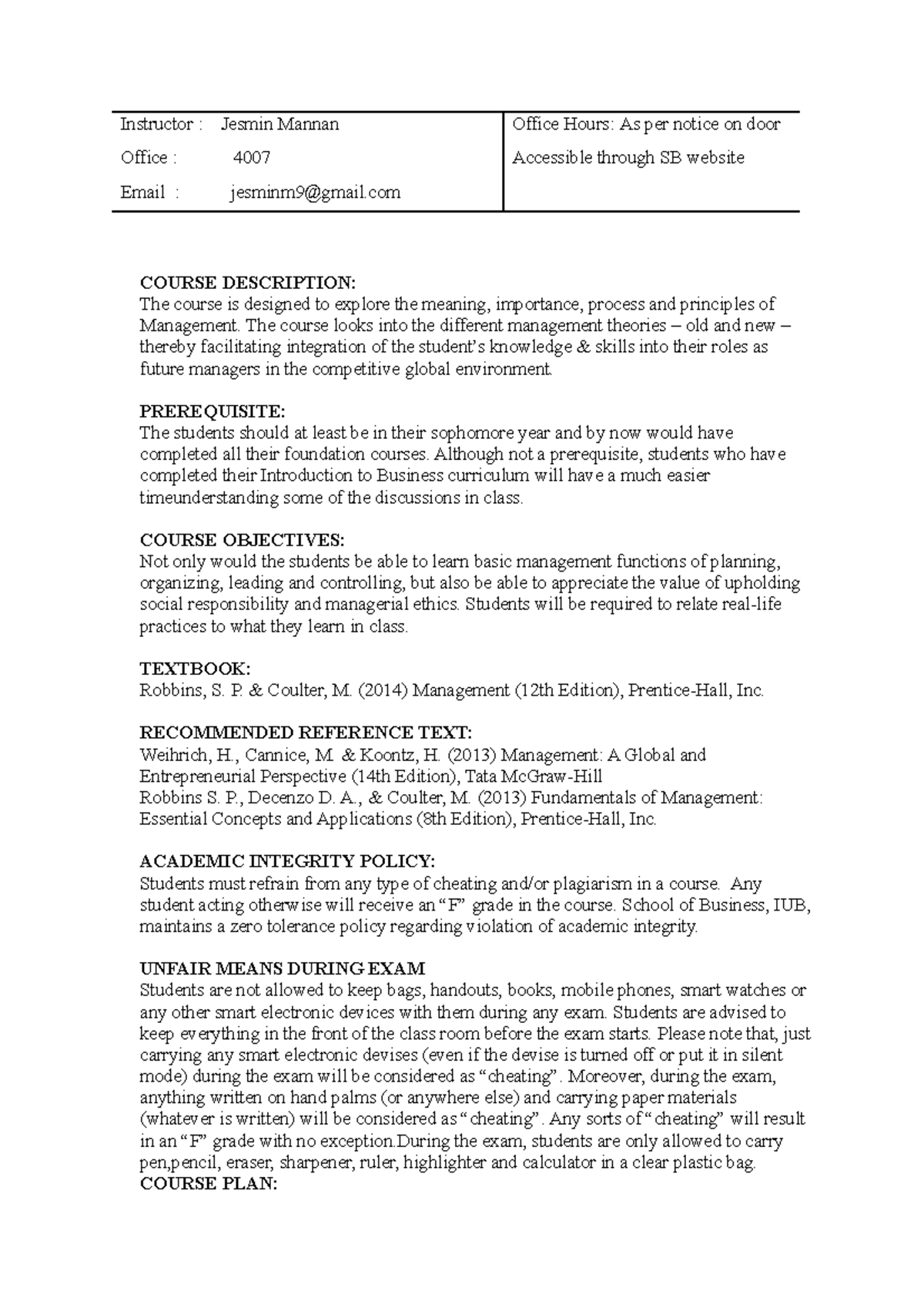 MGT201 Lesson Plan ( Autumn 2017 ) - Instructor : Jesmin Mannan Office ...