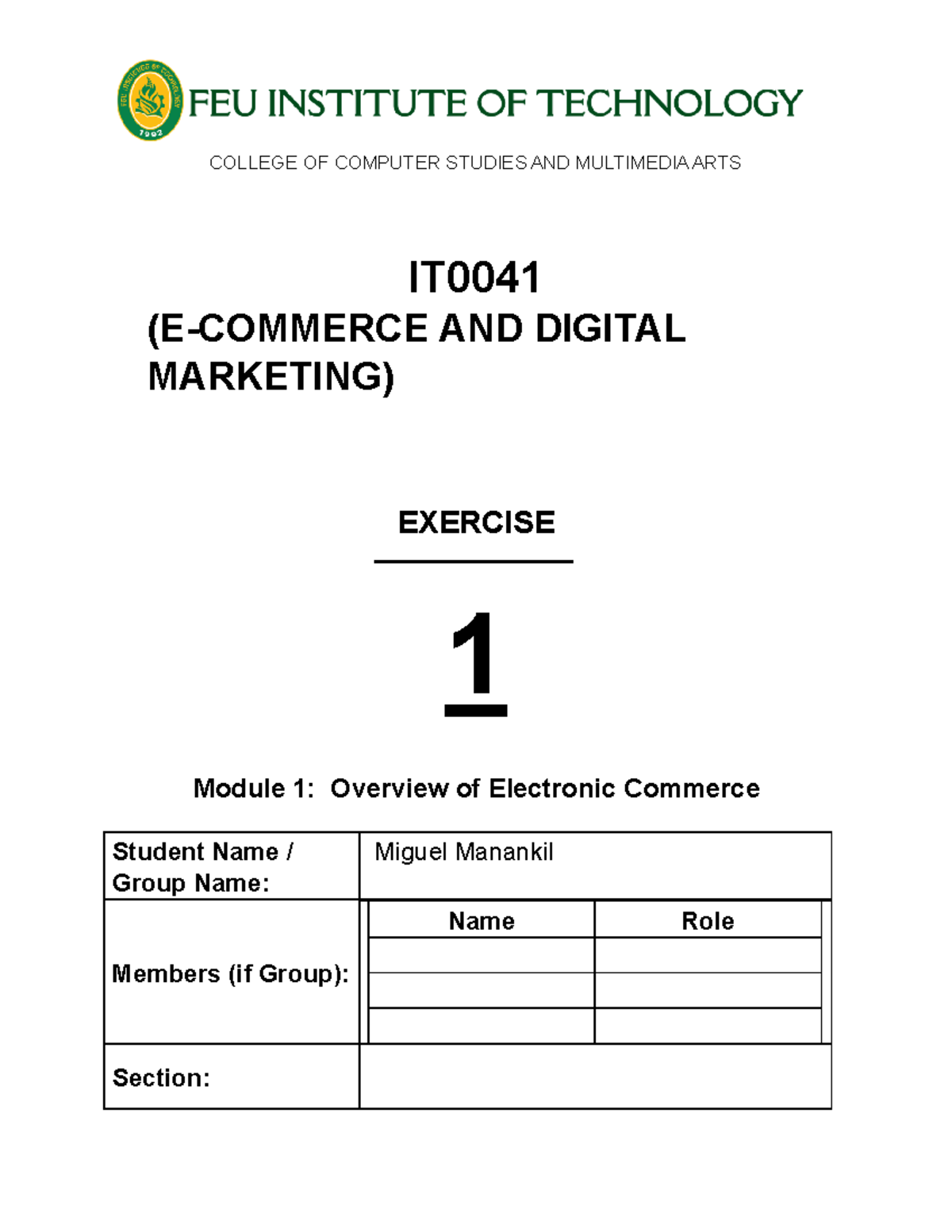 01 Laboratory Exercises - ####### COLLEGE OF COMPUTER STUDIES AND ...