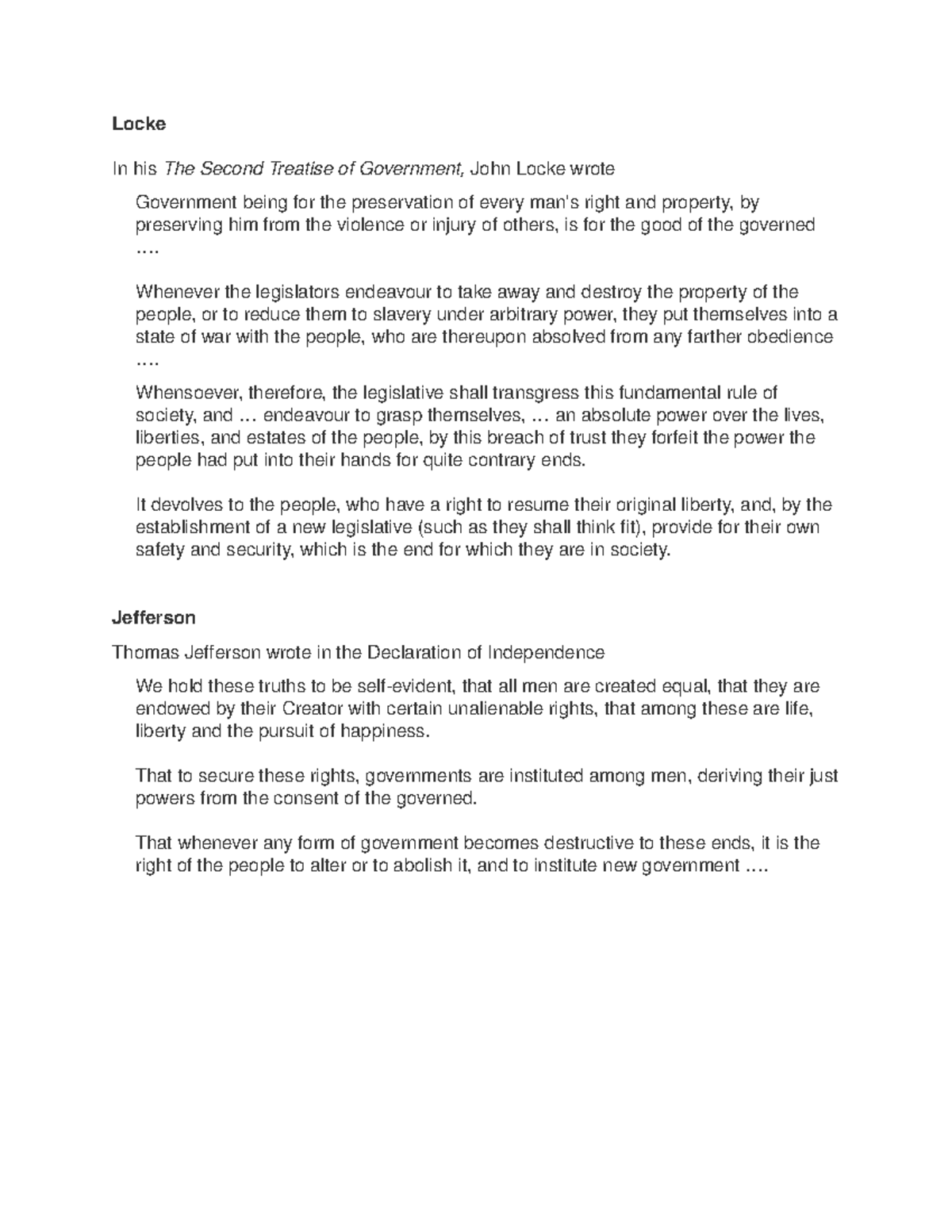 Note 2 - unit 2 - Locke In his The Second Treatise of Government, John ...