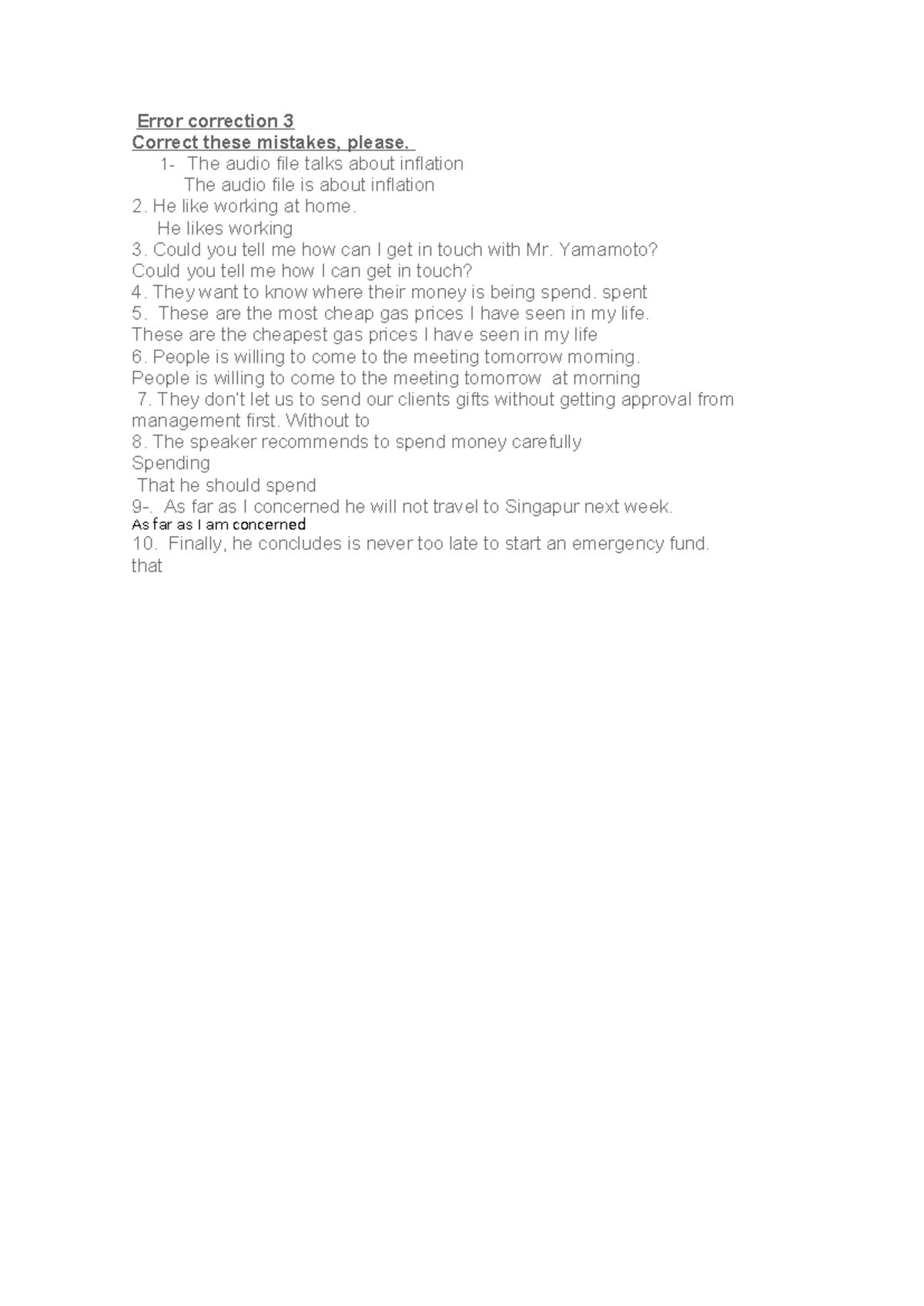Error correction 3 - Ing - Error correction 3 Correct these mistakes ...