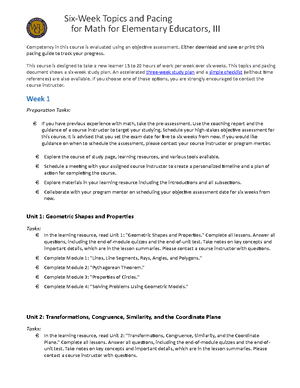 D127 math for elem edu iii pacing guide 6-week