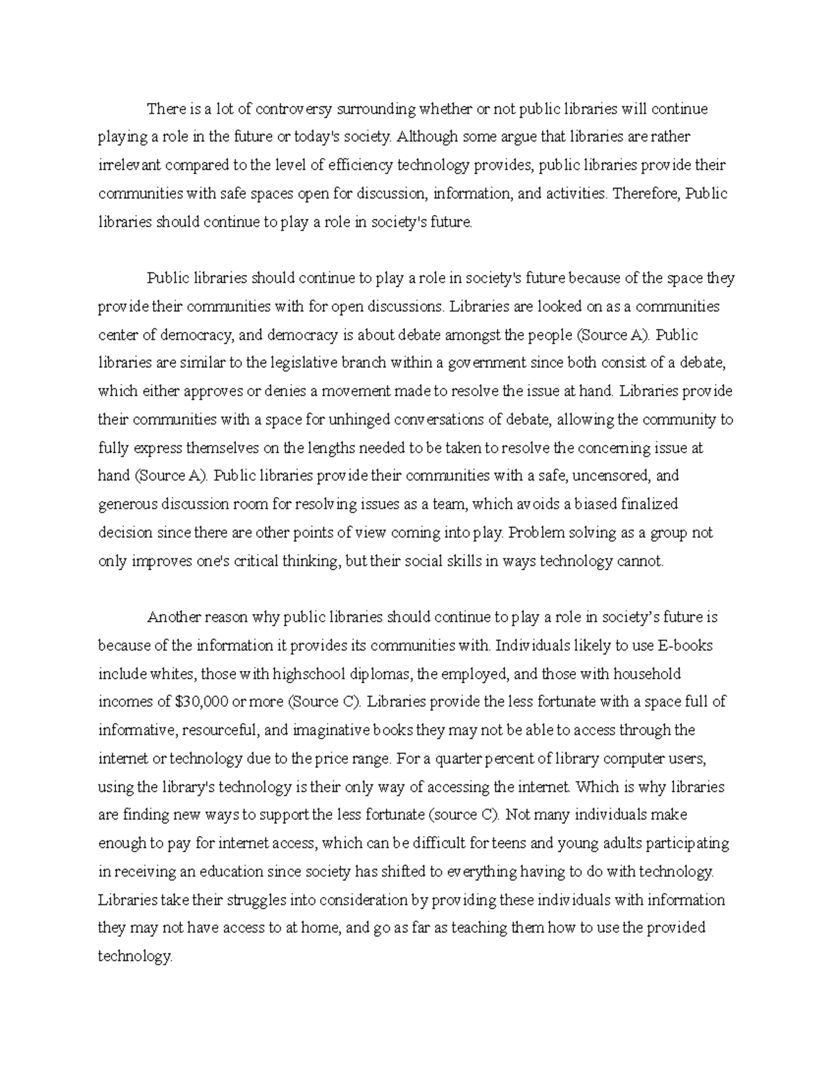 public libraries synthesis essay