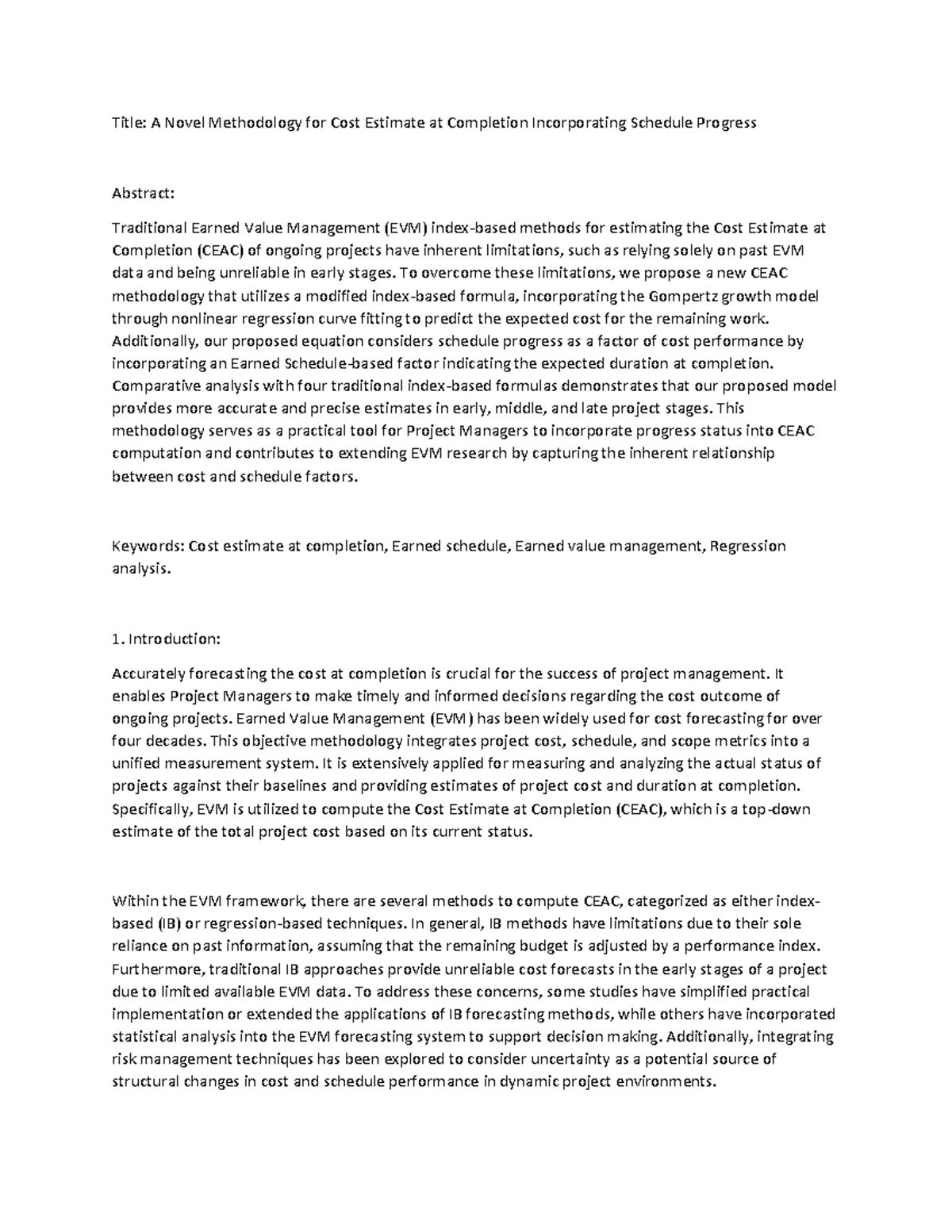 International journel - Title: A Novel Methodology for Cost Estimate at ...